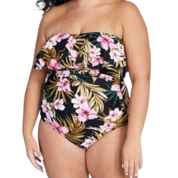 NWT Kona Sol Double Flounce Front High Coverage One Piece Floral Swimsuit Size L - Picture 2 of 4